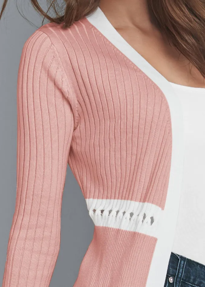 RIBBED KNIT DETAIL DUSTER Pink and White Women VENUS Cardigans and Dusters