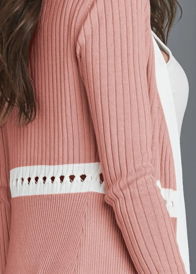 RIBBED KNIT DETAIL DUSTER Pink and White Women VENUS Cardigans and Dusters