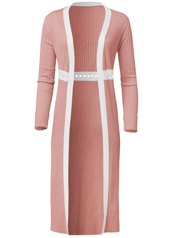 RIBBED KNIT DETAIL DUSTER Pink and White Women VENUS Cardigans and Dusters
