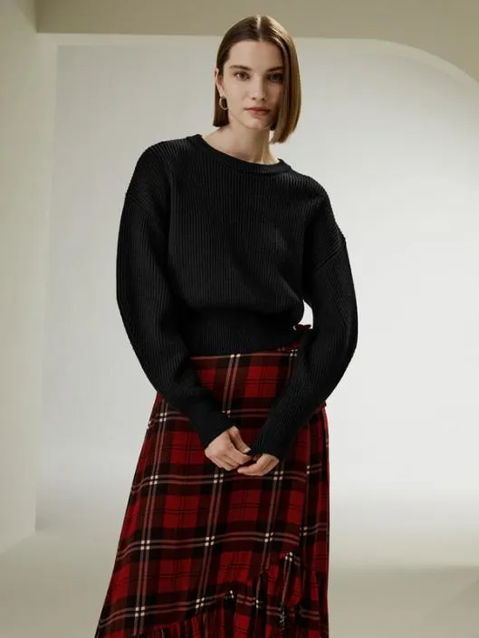 Round Neck DropShoulder Merino Wool Sweater Women Lilysilk Knitwear