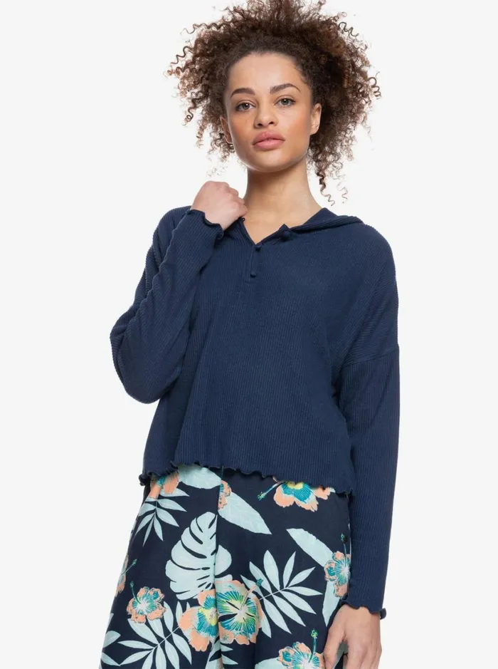 Roxy Fleece and Hoodies Cozy Day Long Sleeve Rib Knit Top Mood Indigo 8211 Women Roxy Fleece and Hoodies Cozy Day Long Sleeve Rib Knit Top Mood Indigo 8211 Women