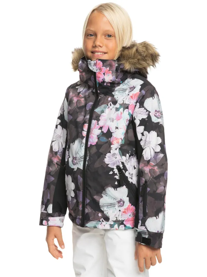 Roxy Girls Snow Girl039s 416 American Pie Technical Snow Jacket True Black Blurry Flower 8211 Women
