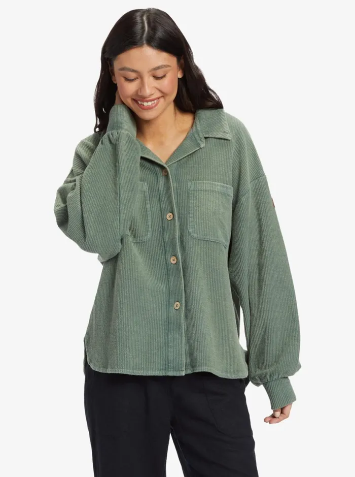 Roxy Jackets Off Duty Knit Shacket Overshirt Agave Green 8211 Women