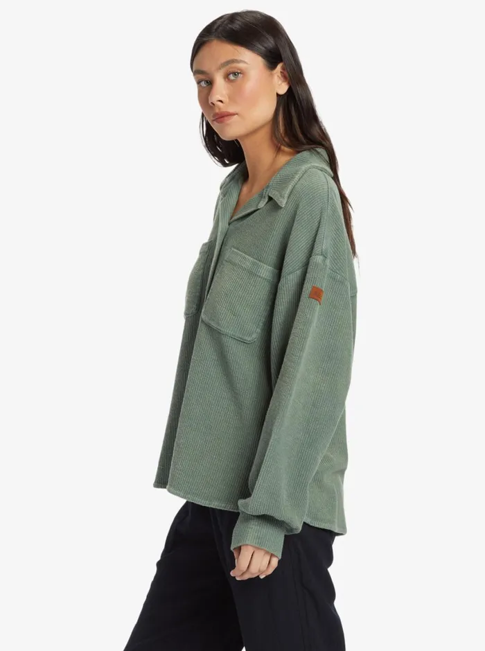 Roxy Jackets Off Duty Knit Shacket Overshirt Agave Green 8211 Women