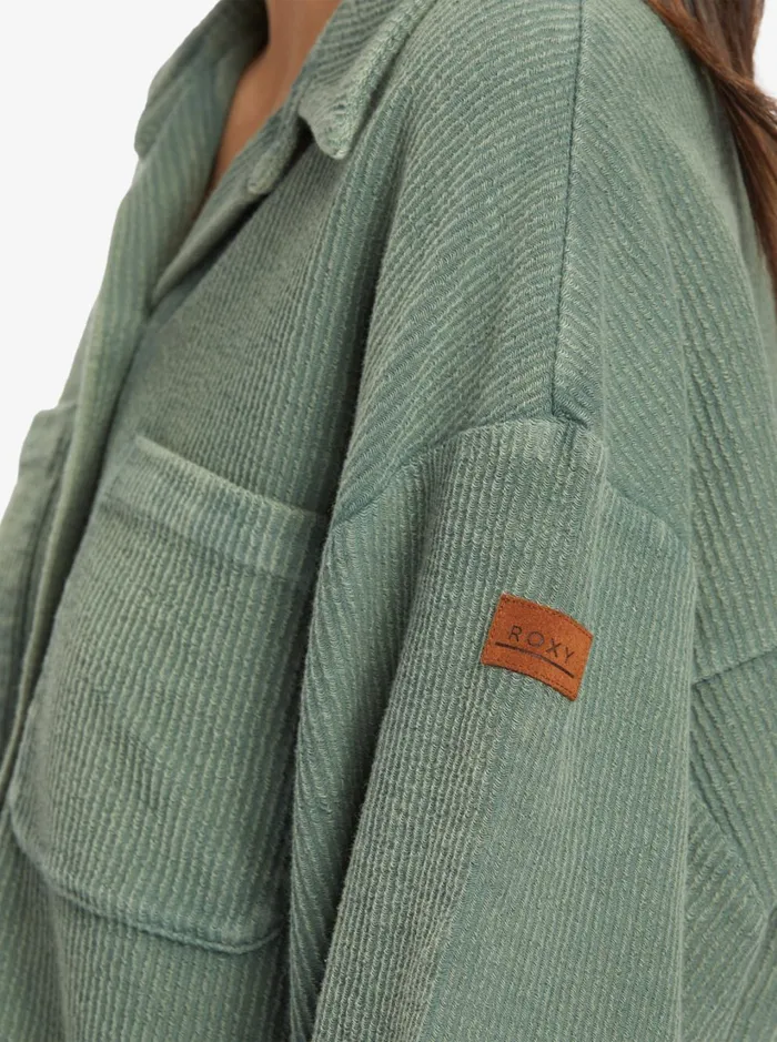 Roxy Jackets Off Duty Knit Shacket Overshirt Agave Green 8211 Women