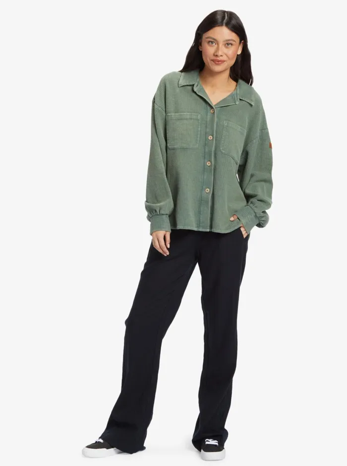 Roxy Jackets Off Duty Knit Shacket Overshirt Agave Green 8211 Women