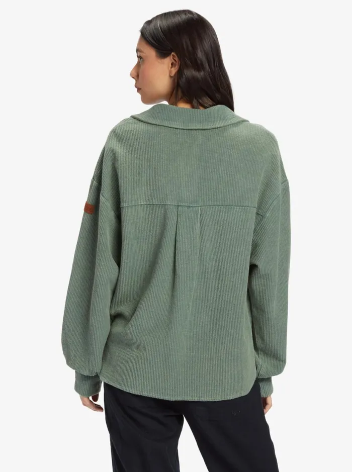 Roxy Jackets Off Duty Knit Shacket Overshirt Agave Green 8211 Women