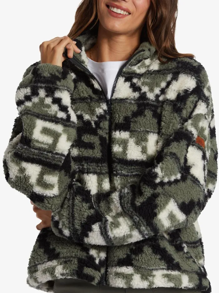 Roxy Jackets Off The Wave Sherpa Printed FullZip Fleece Agave Green Taos Geo 8211 Women