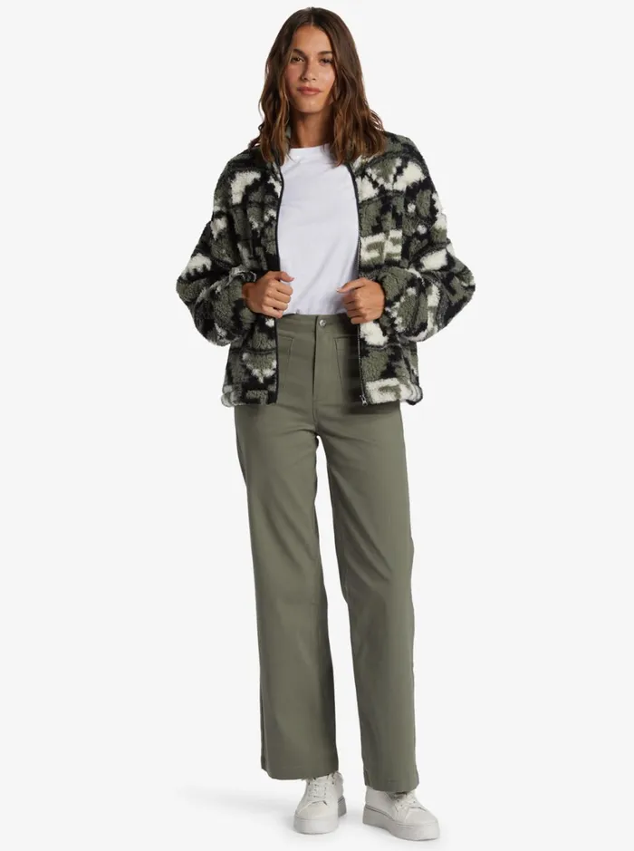 Roxy Jackets Off The Wave Sherpa Printed FullZip Fleece Agave Green Taos Geo 8211 Women