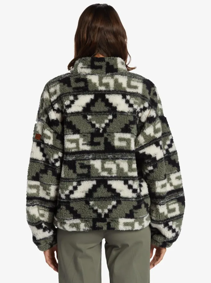 Roxy Jackets Off The Wave Sherpa Printed FullZip Fleece Agave Green Taos Geo 8211 Women