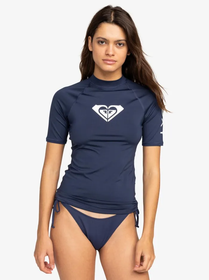 Roxy Rashguards Whole Hearted Short Sleeve UPF 50 Rashguard Mood Indigo 8211 Women Roxy Rashguards Whole Hearted Short Sleeve UPF 50 Rashguard Mood Indigo 8211 Women