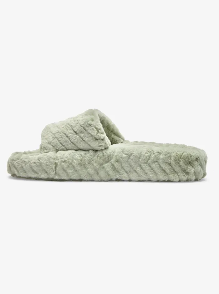 Roxy Sandals Slippy Faux Fur Slide Sandals Lt Sage 8211 Women