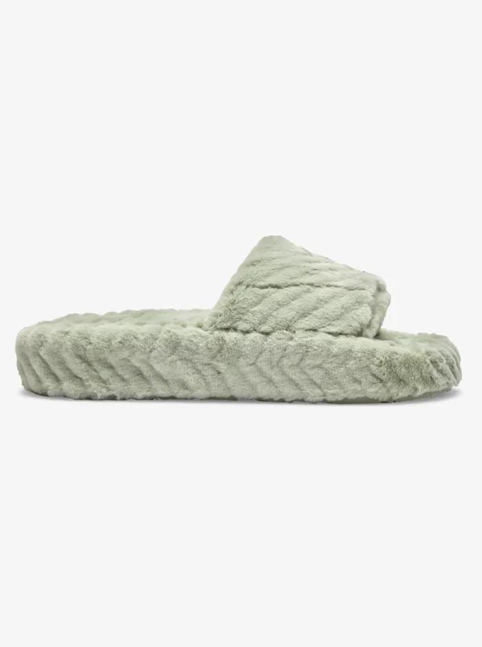 Roxy Sandals Slippy Faux Fur Slide Sandals Lt Sage 8211 Women