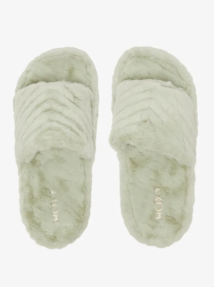 Roxy Sandals Slippy Faux Fur Slide Sandals Lt Sage 8211 Women