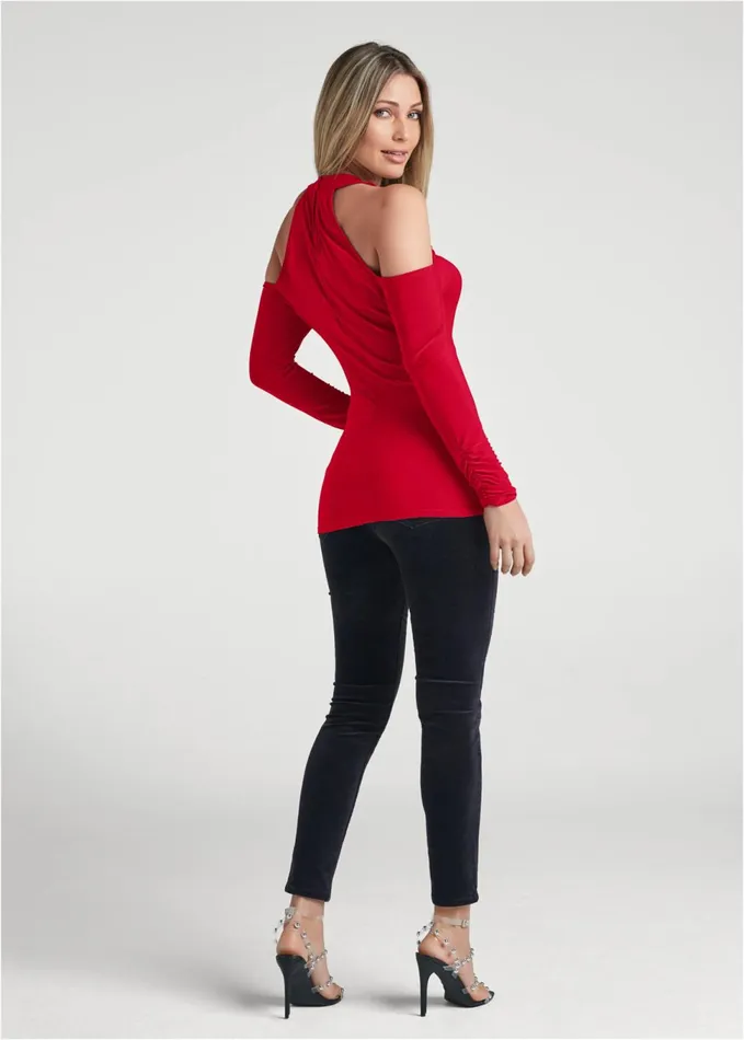 RUCHED EMBELLISHED TOP Red Women VENUS Night Out Tops