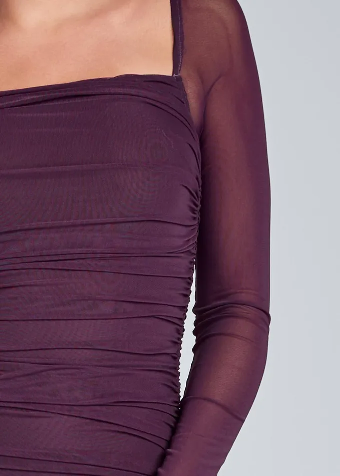 RUCHED MESH BODYCON DRESS Dark Purple Women VENUS Maxi Dresses