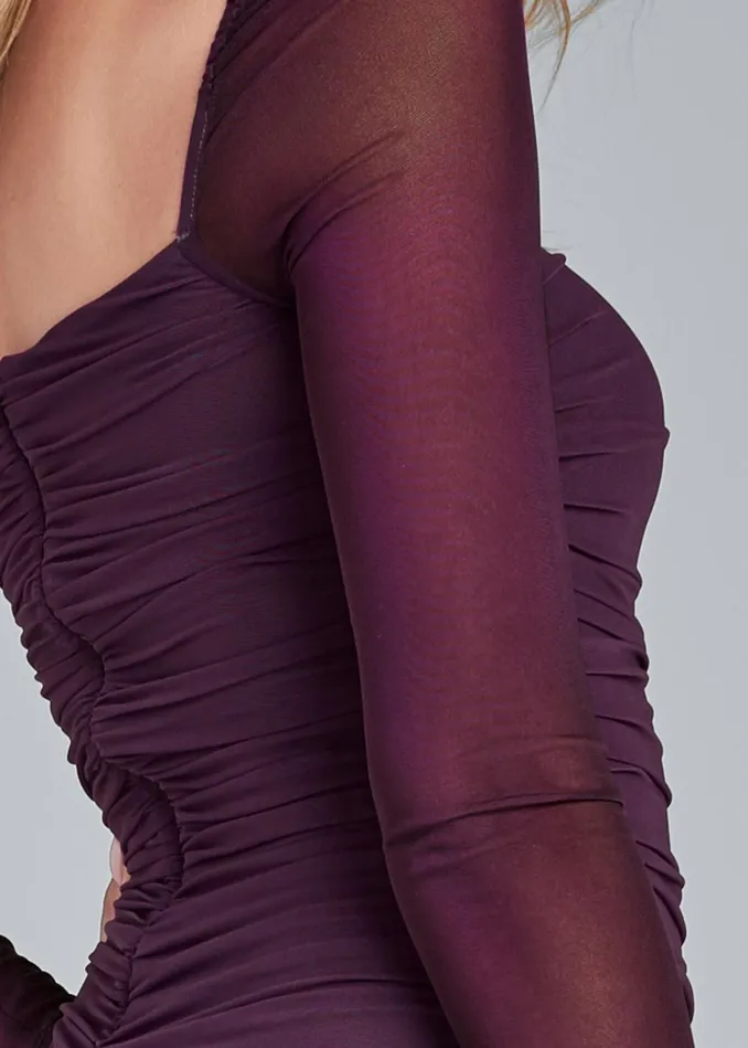 RUCHED MESH BODYCON DRESS Dark Purple Women VENUS Maxi Dresses