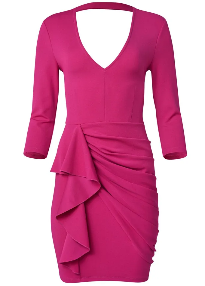 RUFFLE VNECK MINI DRESS Pink Women VENUS Short Dresses