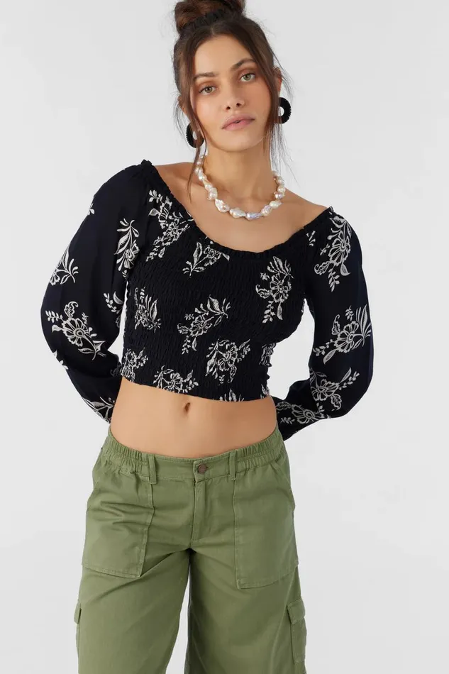 SANTI NADIA PAISLEY SMOCKED CROP TOP Women O039NEILL Collections
