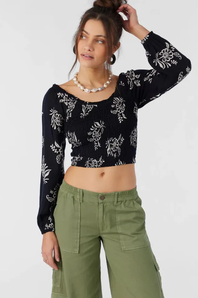 SANTI NADIA PAISLEY SMOCKED CROP TOP Women O039NEILL Collections