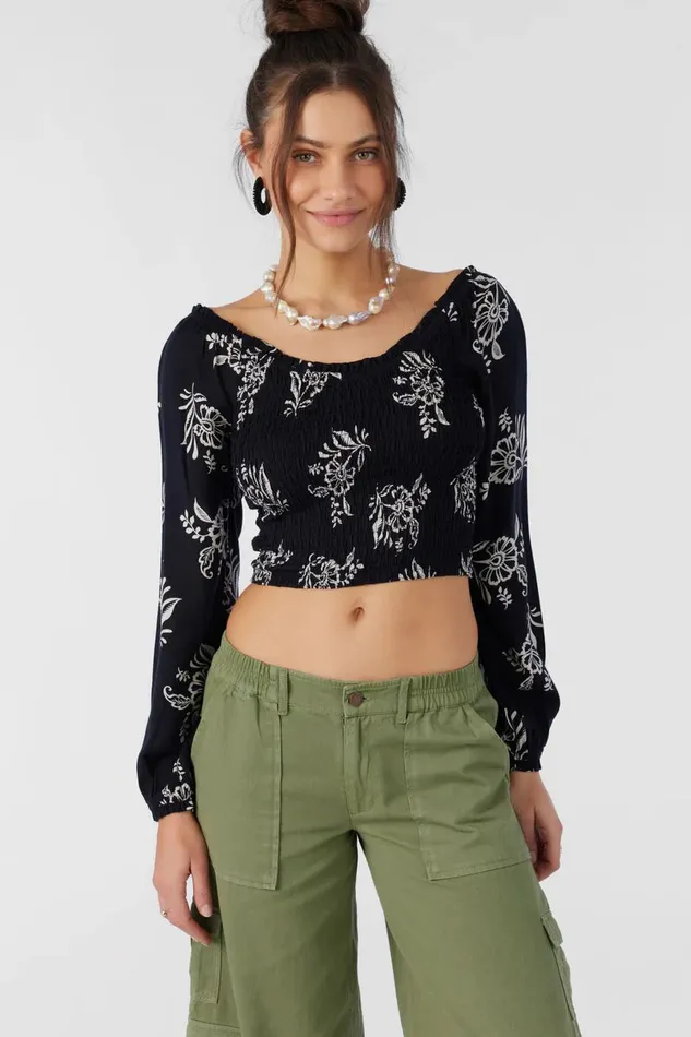 SANTI NADIA PAISLEY SMOCKED CROP TOP Women O039NEILL Collections