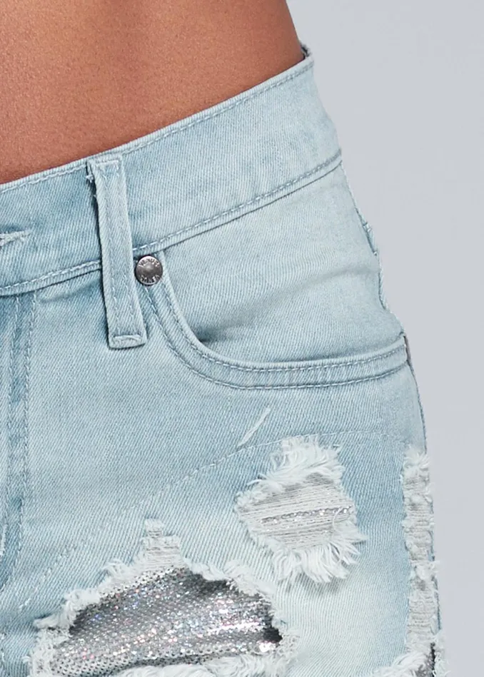 SEQUIN PATCH JEAN SHORTS Light Wash Women VENUS Shorts