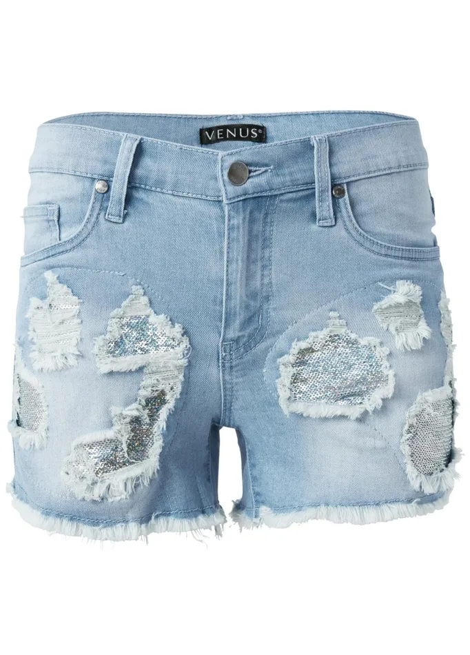 SEQUIN PATCH JEAN SHORTS Light Wash Women VENUS Shorts