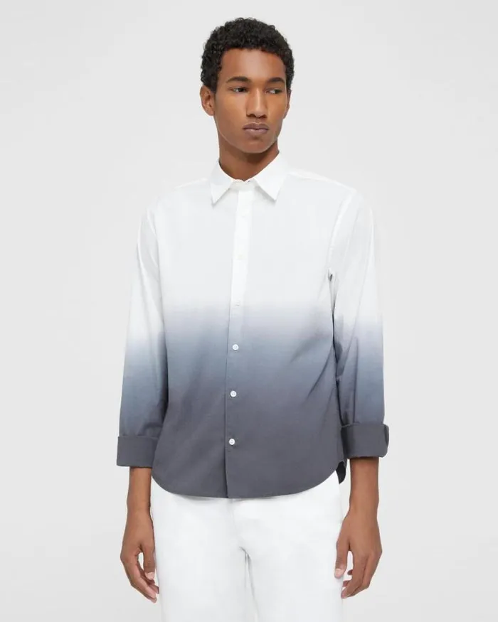 Shirts Men Theory Bronson Shirt In DipDyed Cotton Poplin Whitepestle
