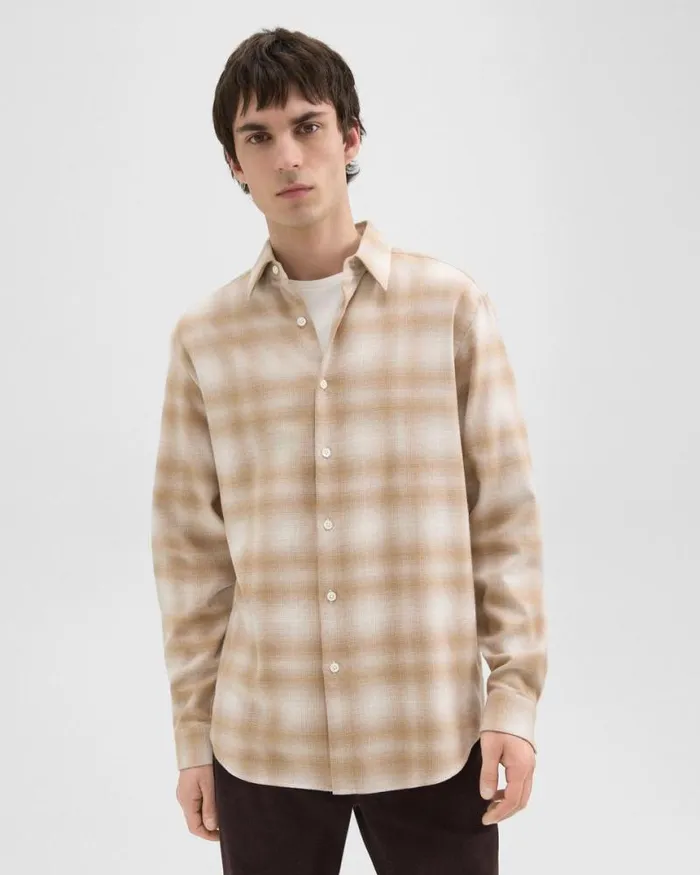 Shirts Men Theory Irving Shirt In Plaid Cotton Flannel Natural Melange Shirts Men Theory Irving Shirt In Plaid Cotton Flannel Natural Melange