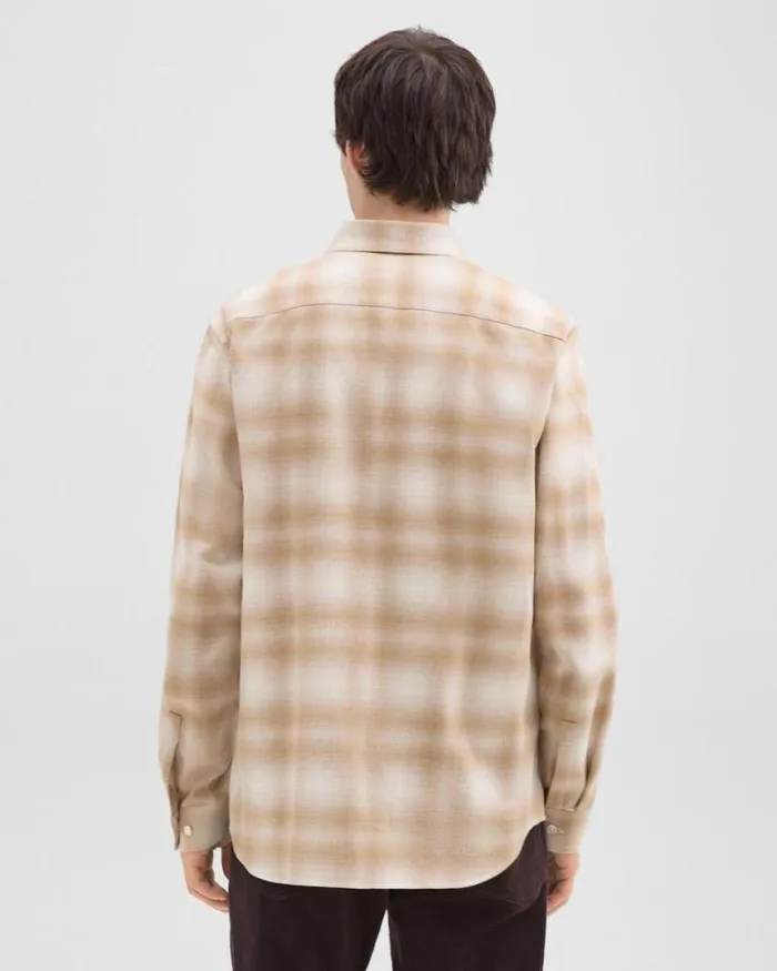 Shirts Men Theory Irving Shirt In Plaid Cotton Flannel Natural Melange Shirts Men Theory Irving Shirt In Plaid Cotton Flannel Natural Melange