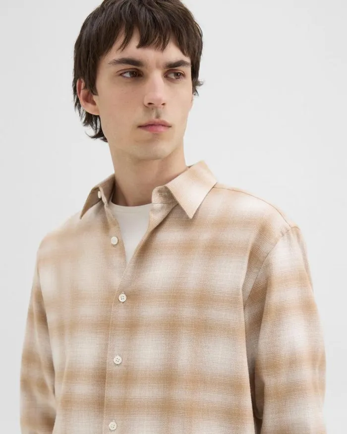 Shirts Men Theory Irving Shirt In Plaid Cotton Flannel Natural Melange Shirts Men Theory Irving Shirt In Plaid Cotton Flannel Natural Melange