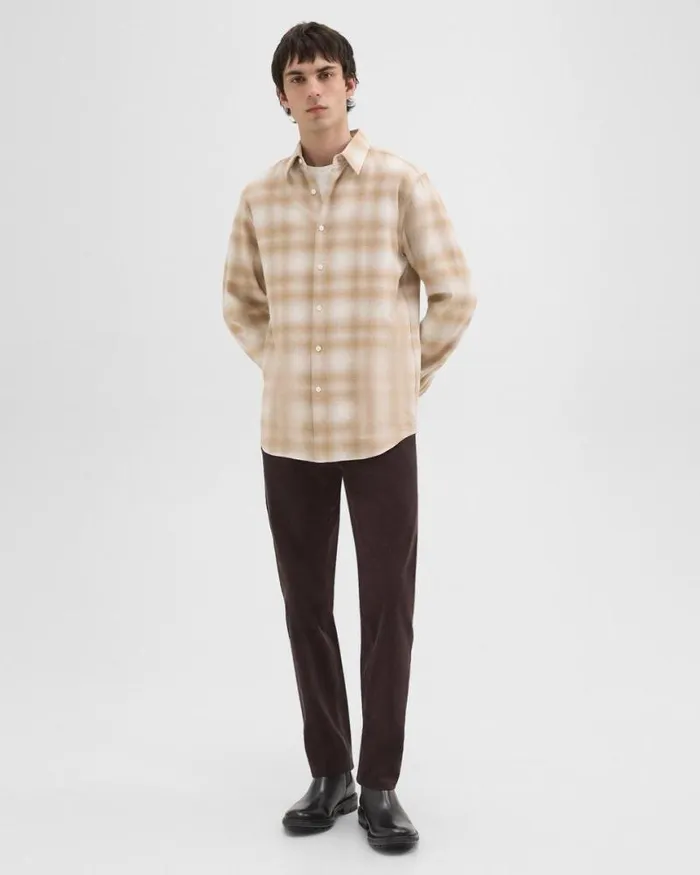 Shirts Men Theory Irving Shirt In Plaid Cotton Flannel Natural Melange Shirts Men Theory Irving Shirt In Plaid Cotton Flannel Natural Melange