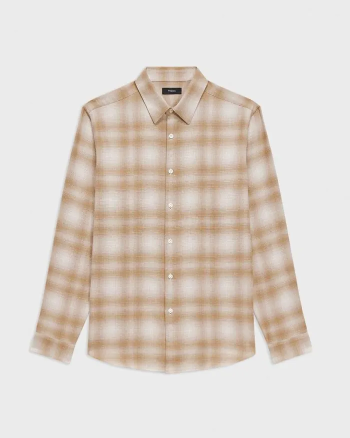 Shirts Men Theory Irving Shirt In Plaid Cotton Flannel Natural Melange Shirts Men Theory Irving Shirt In Plaid Cotton Flannel Natural Melange