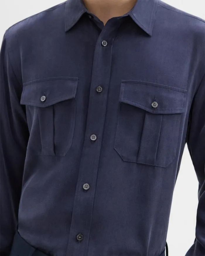 Shirts Men Theory Military Shirt In Fluid Twill Baltic Shirts Men Theory Military Shirt In Fluid Twill Baltic