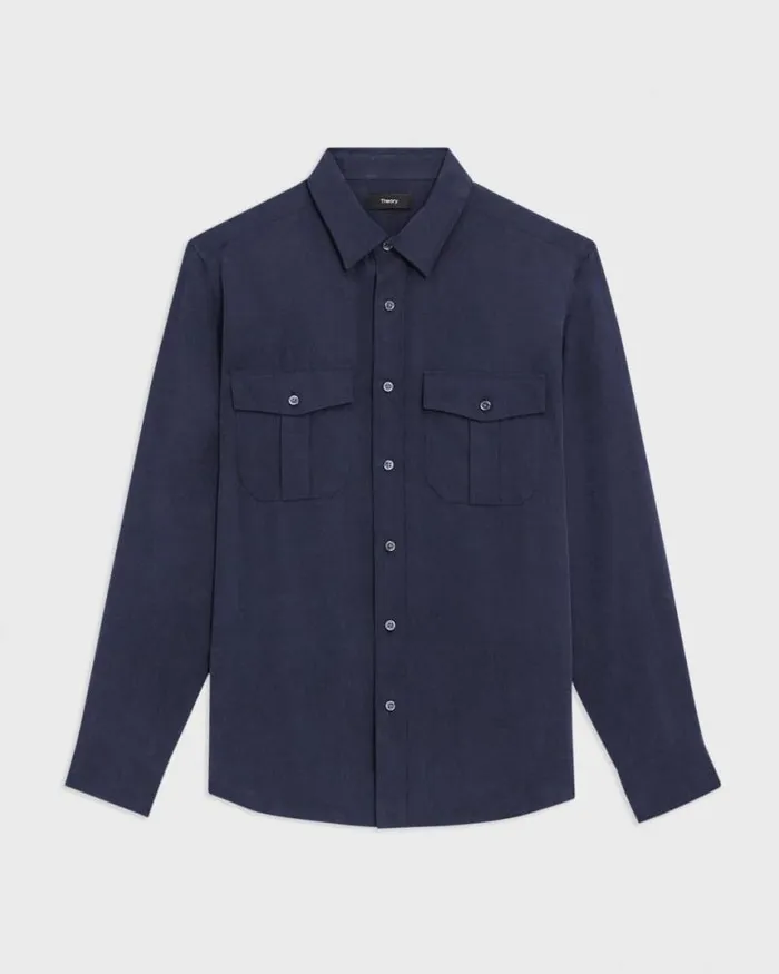 Shirts Men Theory Military Shirt In Fluid Twill Baltic Shirts Men Theory Military Shirt In Fluid Twill Baltic