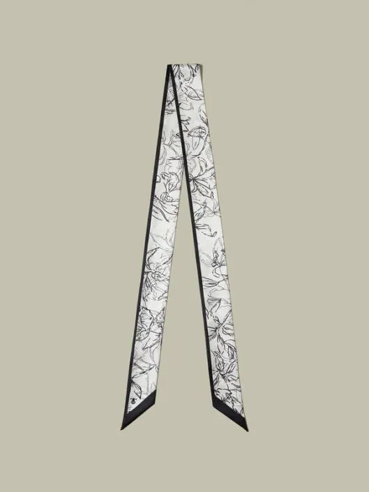 Silk Ribbon Scarf With Black White Floral Print MustHave Pieces Women Wraps Lilysilk Scarves