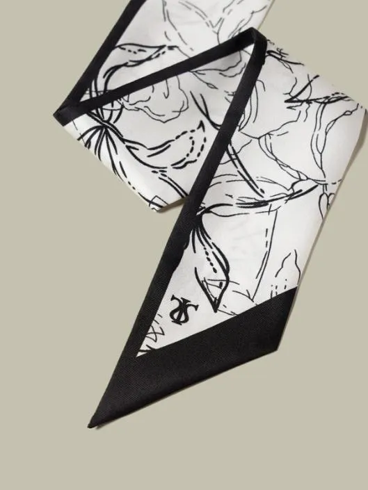 Silk Ribbon Scarf With Black White Floral Print MustHave Pieces Women Wraps Lilysilk Scarves