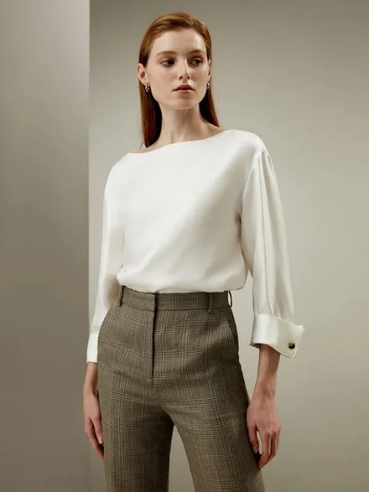 Silk Twill Blouse With Boat Neckline Women Blouses Lilysilk Shirts