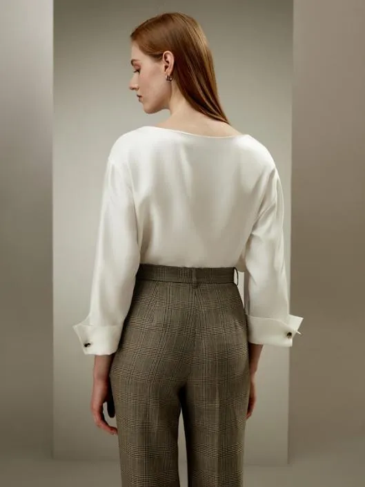 Silk Twill Blouse With Boat Neckline Women Blouses Lilysilk Shirts