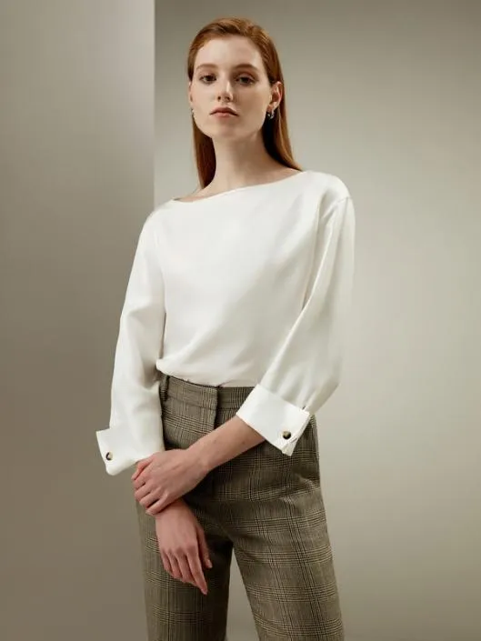 Silk Twill Blouse With Boat Neckline Women Blouses Lilysilk Shirts