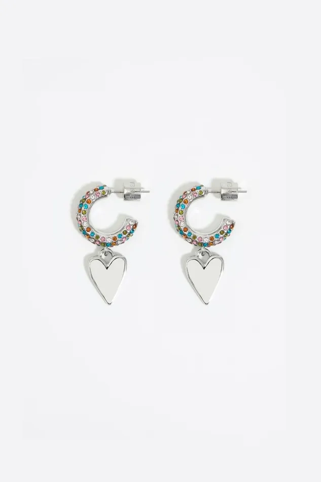Silver Crystal Heart Hoop Earrings Dark Silver Women Bimba Y Lola Jewelry