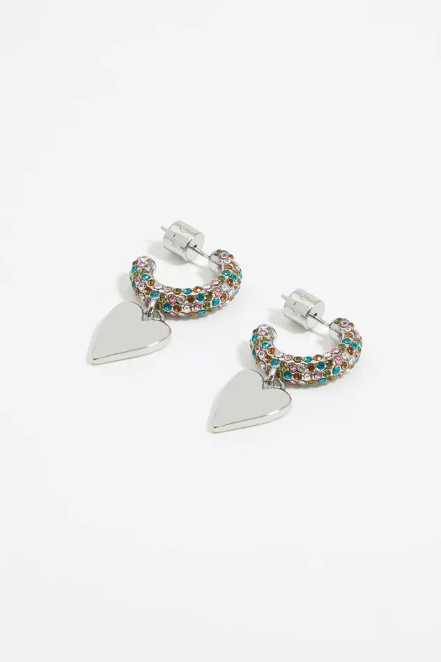 Silver Crystal Heart Hoop Earrings Dark Silver Women Bimba Y Lola Jewelry Silver Crystal Heart Hoop Earrings Dark Silver Women Bimba Y Lola Jewelry
