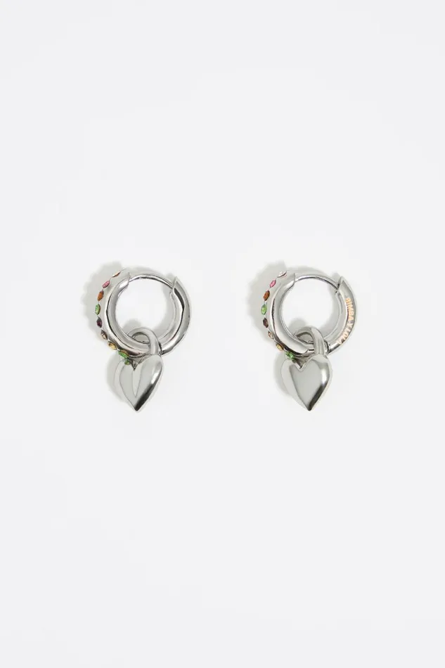Silver Heart Mini Hoop Earrings With Crystals Silver Women Bimba Y Lola Jewelry