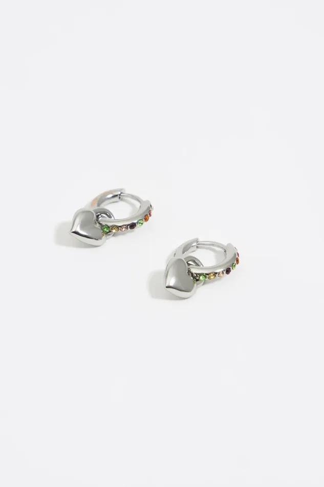 Silver Heart Mini Hoop Earrings With Crystals Silver Women Bimba Y Lola Jewelry Silver Heart Mini Hoop Earrings With Crystals Silver Women Bimba Y Lola Jewelry