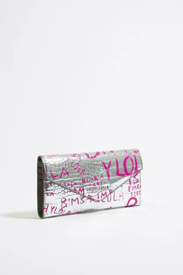 Silver Mock Croc Continental Wallet Bimbaylolacom Silver Women Bimba Y Lola Billfolds