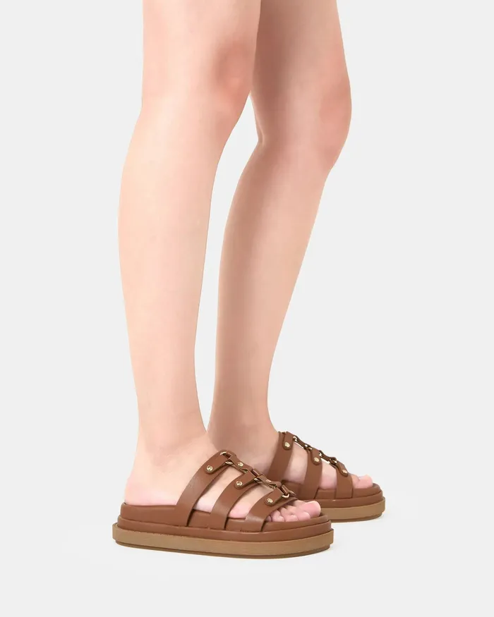 SIRACUSA CARAMEL Flatform Flat Sandals NOVO Shoes Women