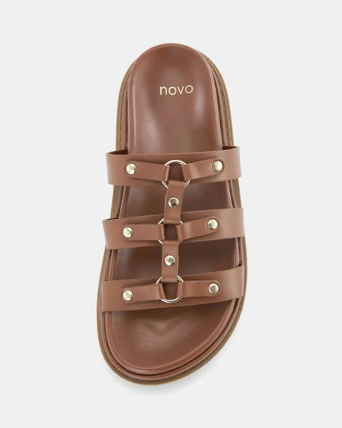 SIRACUSA CARAMEL Flatform Flat Sandals NOVO Shoes Women