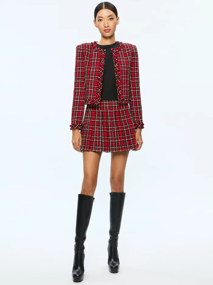 Skirts Women Alice Olivia Mera Mini Skirt Schoolgirl Plaid Bright Ruby
