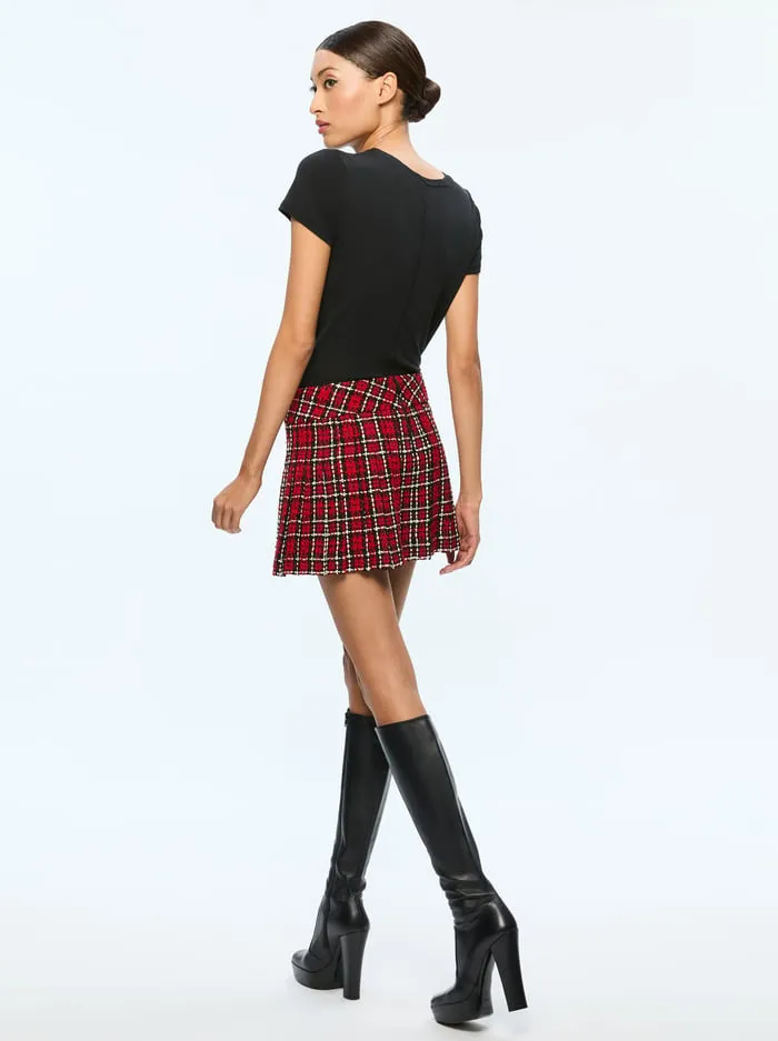 Skirts Women Alice Olivia Mera Mini Skirt Schoolgirl Plaid Bright Ruby
