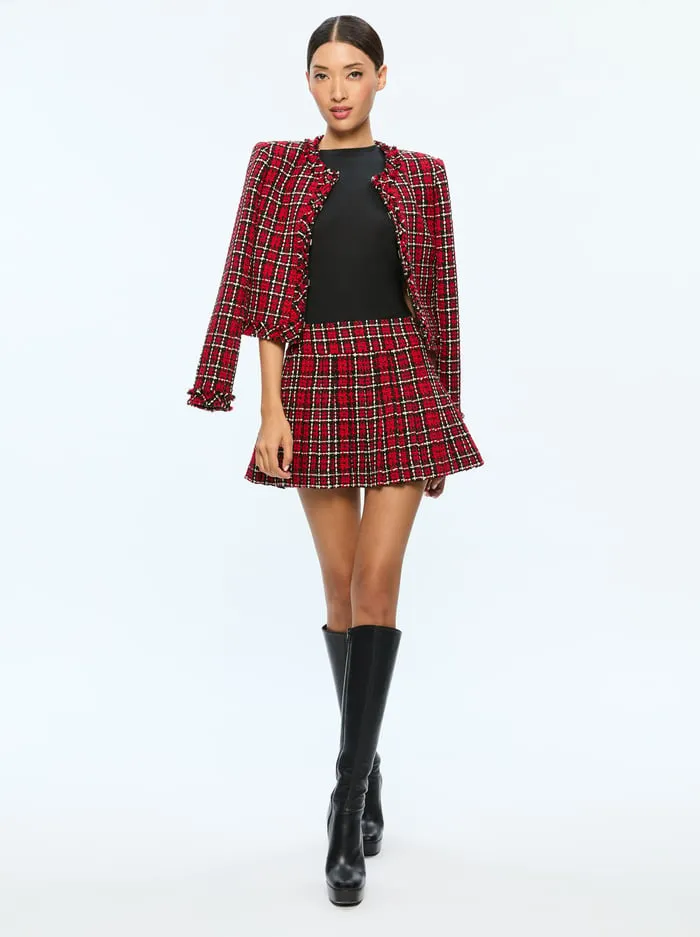 Skirts Women Alice Olivia Mera Mini Skirt Schoolgirl Plaid Bright Ruby